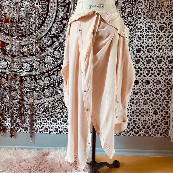 FAITH CONNEXION 🆕 Midi Skirt Pink Quartz Silk M lightweight asymmetric cutout - Picture 3 of 8